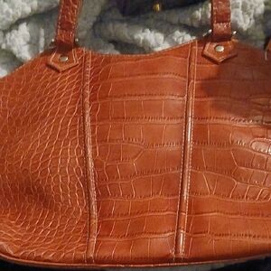 Brighton Tan Crocodile-Embossed Cosmetic Bag